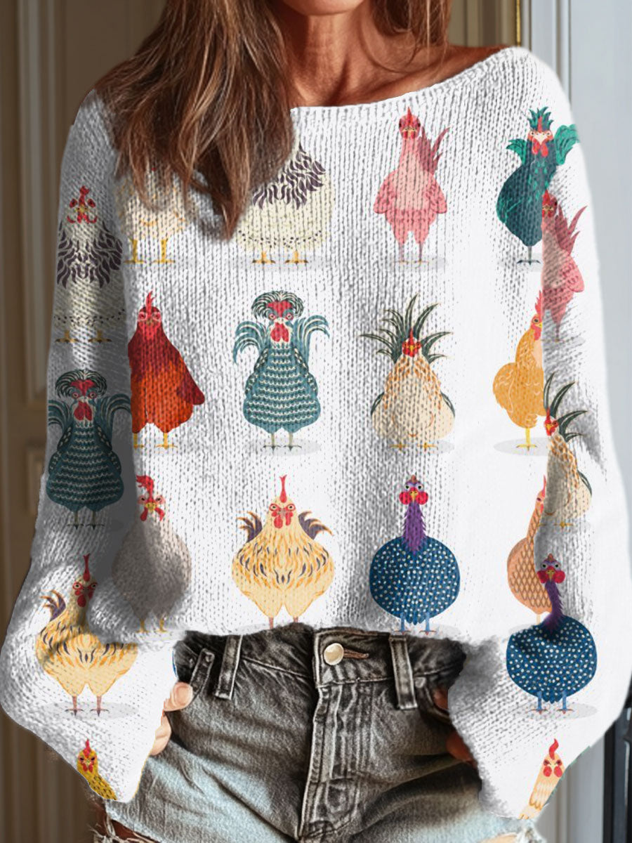 womens-funny-chicken-art-print-casual-pullover-sweater-juk7