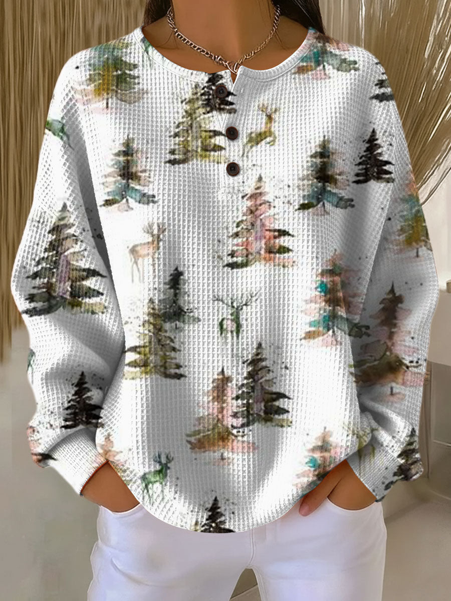 Women's Christmas Tree Pattern Art Print Casual Cotton Sweatshirt