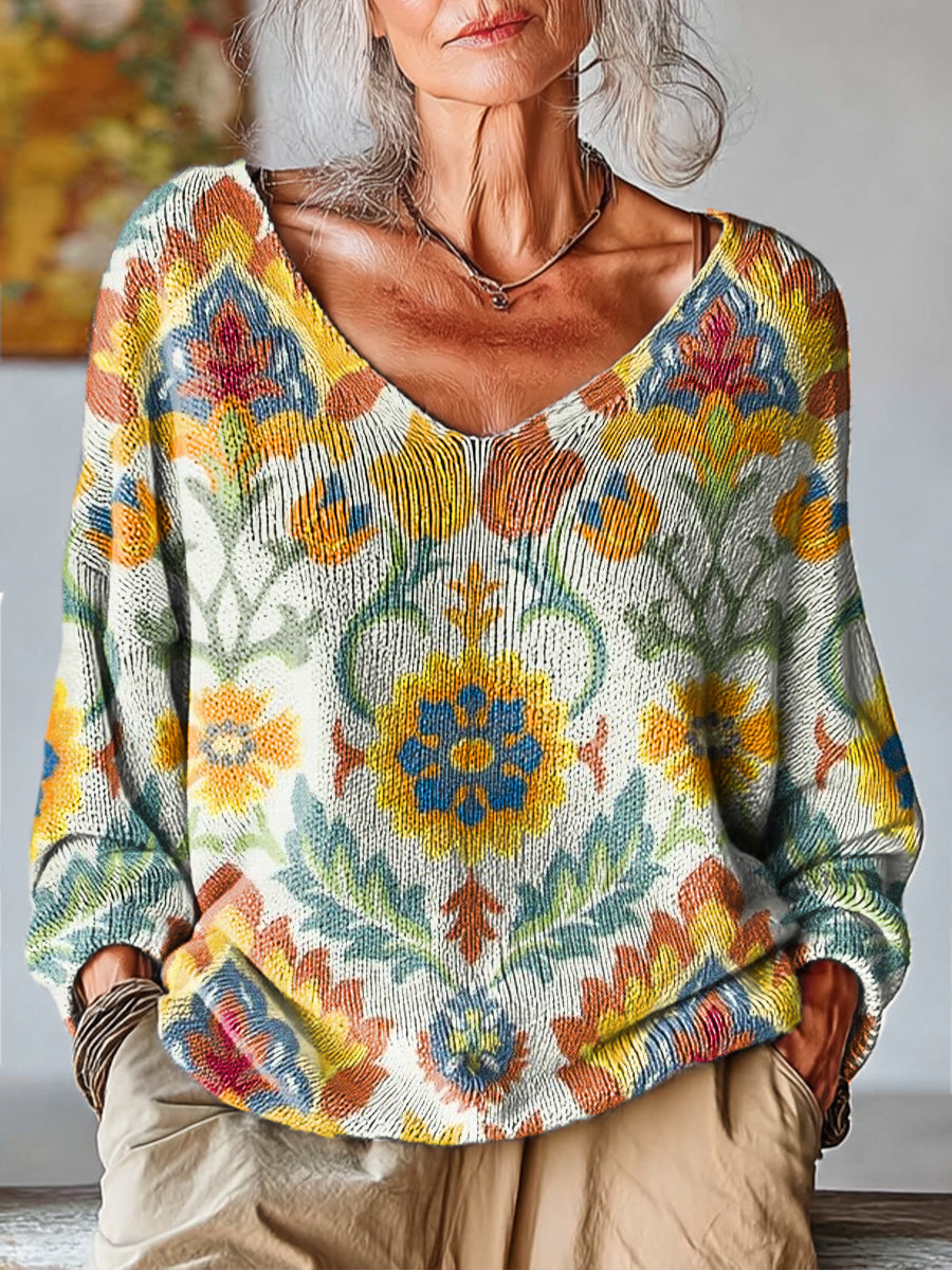 womens-vintage-ethnic-geometric-floral-art-print-casual-pullover-sweater-jf6q
