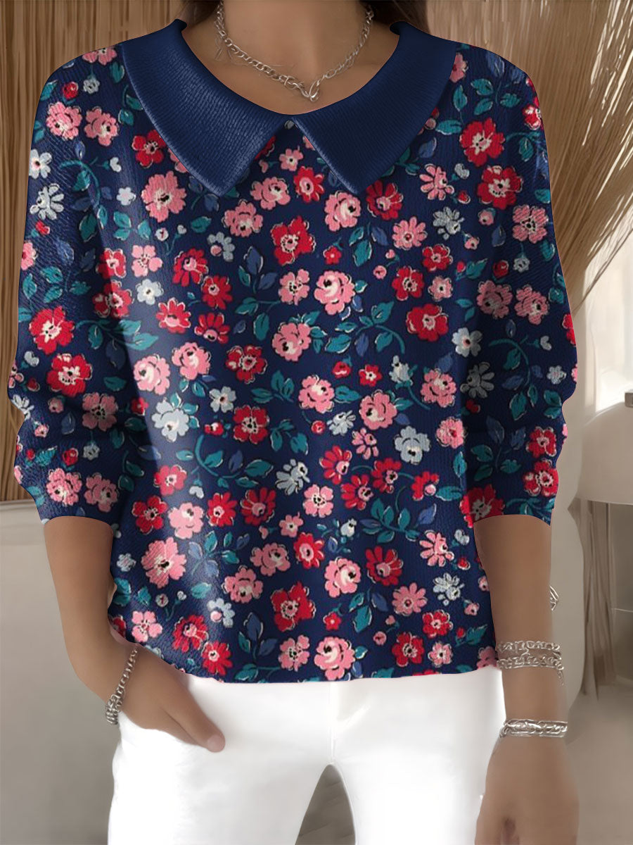 womens-floral-flowers-casual-print-peter-pan-collar-3-4-sleeve-sweater-2hc0