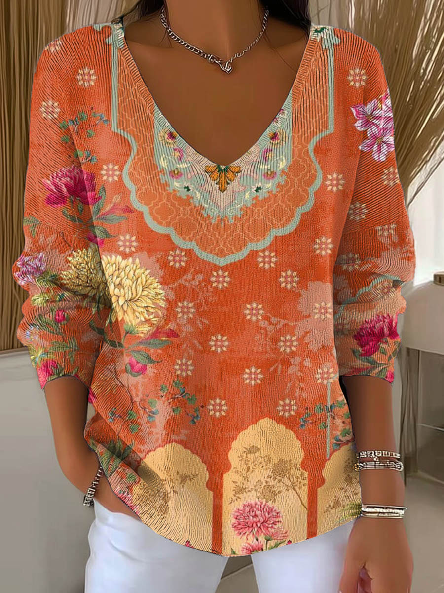 womens-vintage-floral-art-print-casual-pullover-sweater-4mbg