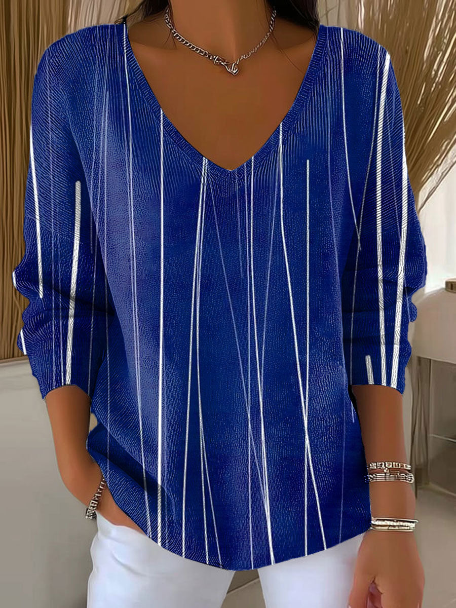 womens-deep-blue-white-lines-minimalist-abstract-casual-print-pullover-sweater