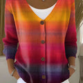 Vintage Gradient Art Print Buttoned V-neck Cardigan Sweater