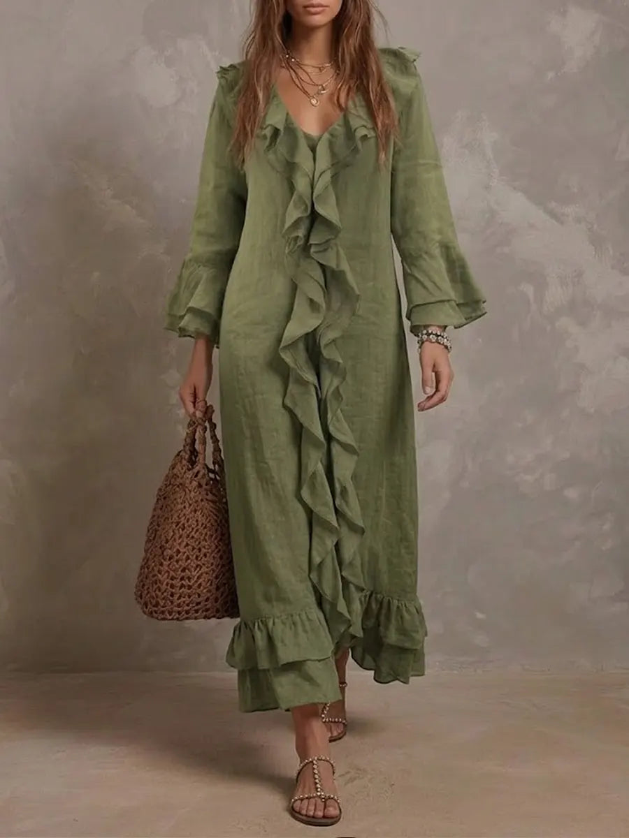Women's Lace-trimmed Loose Cotton-linen Dress