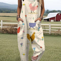 Women's  Vintage Chick Art Print Casual 100% Cotton Wide Leg Jumpsuit