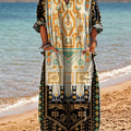 Women's Vintage Ethnic Geometric Art Print Pocket V-neck Cotton Dress