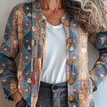 Women's Abstract Geometric Pattern Art Print Buttoned Cardigan Sweater