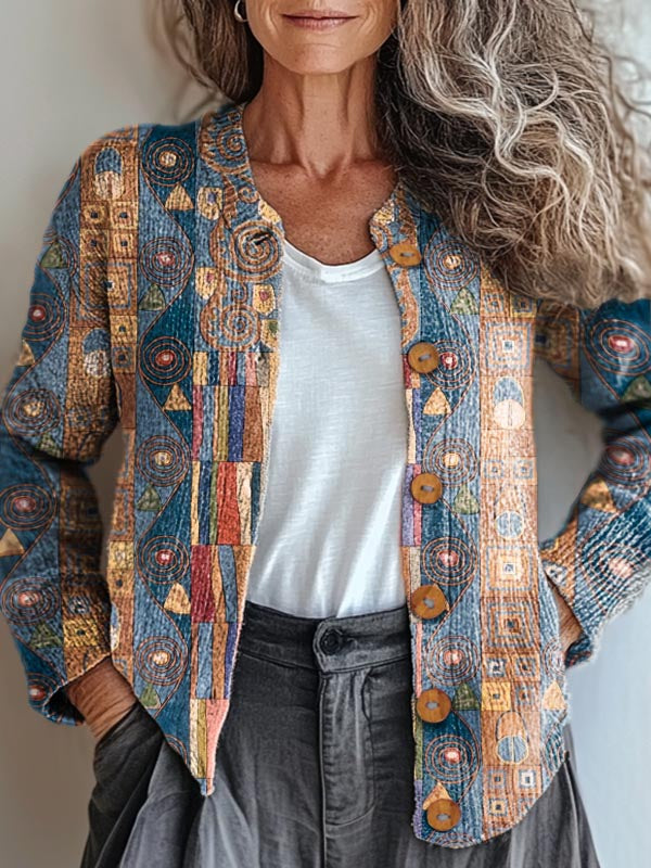 Women's Abstract Geometric Pattern Art Print Buttoned Cardigan Sweater