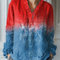 Women's Vintage Gradient Art Print Casual Cotton And Linen Ruffle Shirt