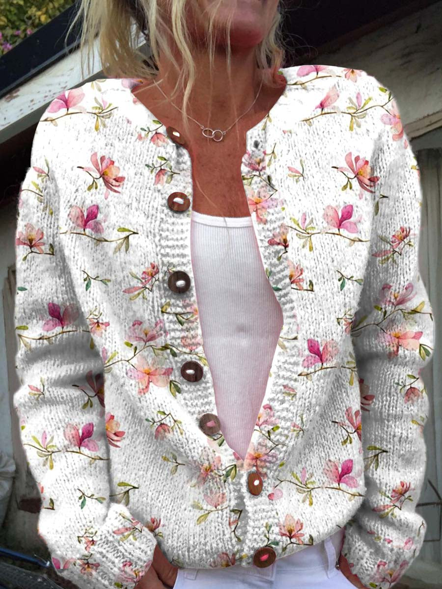 womens-vintage-artistic-flowers-print-buttoned-cardigan-sweater-iz37