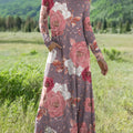 Women's Floral Pattern Art Print Long-sleeved Dress