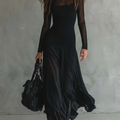 Elegant Mesh Sheer Multi-layered Stretch Maxi Dress