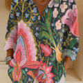 Women's  Vintage Flower Art Print Casual Cotton Shirt