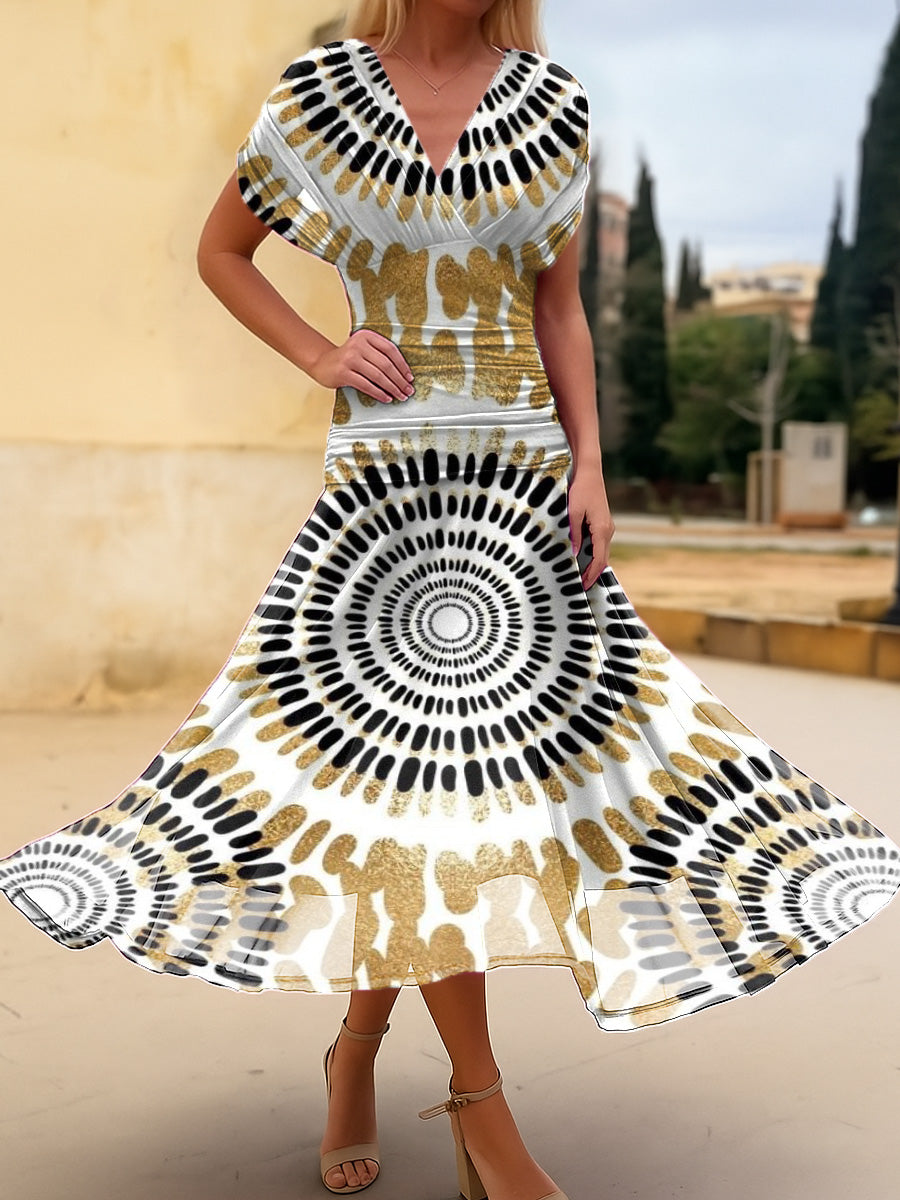 Women's Round Radial Print Cotton Dress