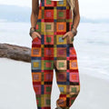 Women's  Vintage Abstract Geometric Art Print Casual 100% Cotton Wide Leg Jumpsuit