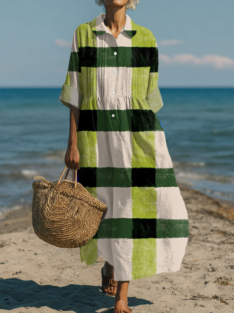 Women's Vintage Abstract Geometry Art Print Pleated Casual Dress