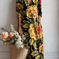 Robe décontractée en coton et lin à poches, imprimé floral vintage pour femme 