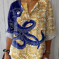 Women's Octopus  Art Print Casual Cotton Linen Shirt