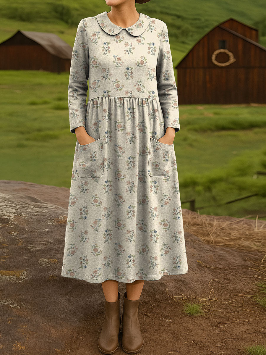 Women's Retro Fresh Small Floral Print Print Cotton Lapel Button-Down Shirt Dress