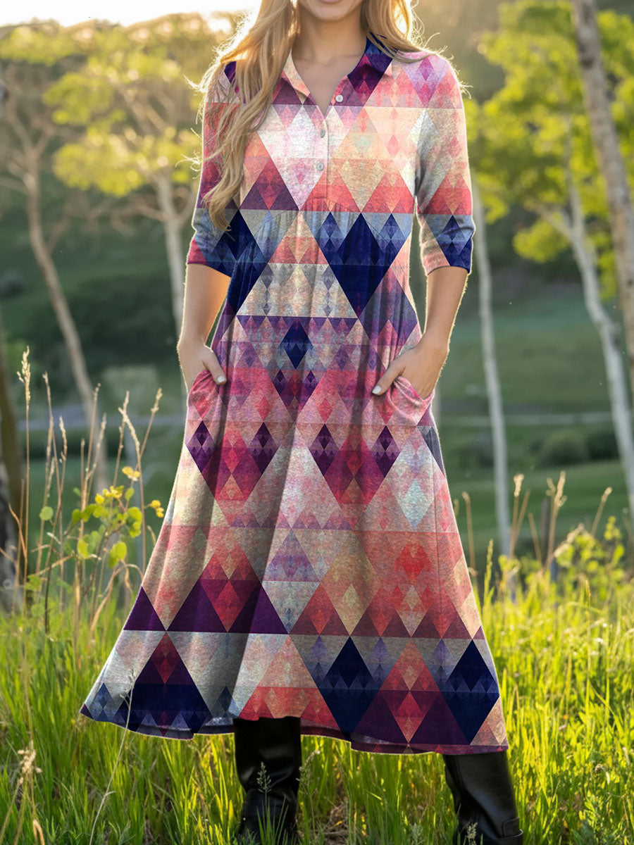 Women's Retro Geometric Colors Art Casual Print Dress