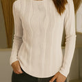 Women's Solid Color Round Neck Long Sleeve Ripple Knit Top