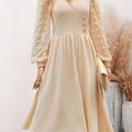 Beige Patchwork Long Sleeve V Neck Dress
