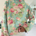 Women's Vintage Lovely Floral Pattern Art Print Knit Turtleneck Pullover Sweater