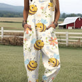 Women's  Bee Art Print Casual 100% Cotton Wide Leg Jumpsuit