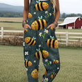 Women's  Funny Bee Art Print Casual 100% Cotton Wide Leg Jumpsuit