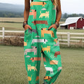Women's Cute and Funny Dog ??art Print Casual 100% Cotton Wide Leg Jumpsuit