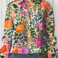 Women's  Vintage Flower Art Print Casual  Cotton And Linen Shirt