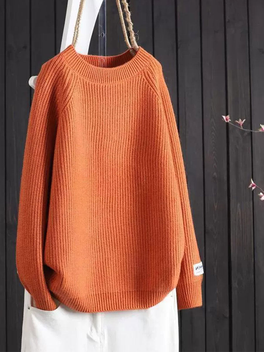 Women's Solid Color Loose Casual Round Neck Sweater