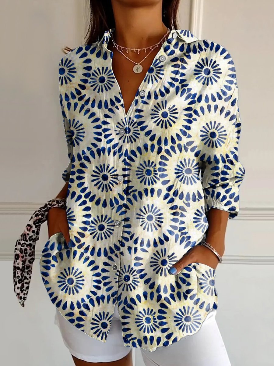 Women's Vintage Ethnic Pattern Art Print Casual Cotton Shirt