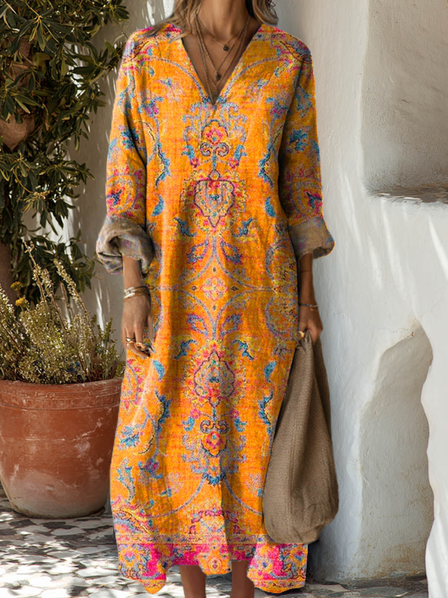 Women's Vintage Floral Pattern Art Print Cotton Dress