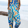 Women's  Vintage Abstract Geometric Art Print Casual 100% Cotton Wide Leg Jumpsuit