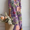 Women's Vintage Floral Art Print Casual Cotton Linen Pocket Dress