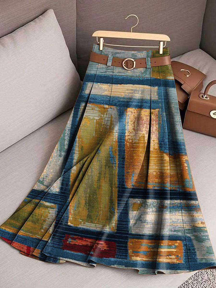 Women's Retro Pattern Casual Print Cotton Skirt
