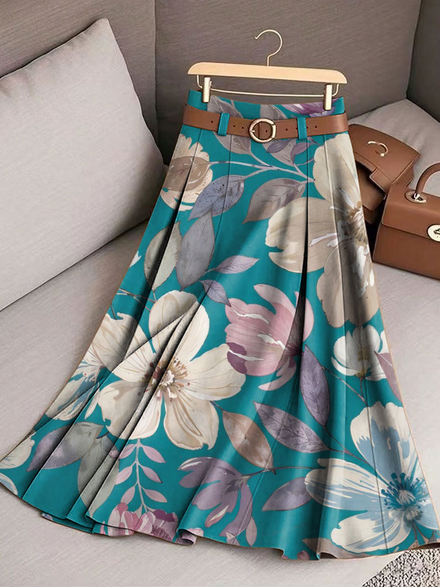 Women's Retro Flowers Pattern Casual Print Cotton Skirt