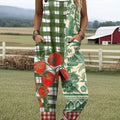 Women's Vintage Patchwork Pattern Art Print Casual 100% Cotton Wide Leg Jumpsuit