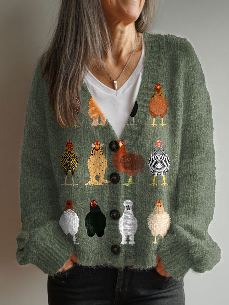 vintage-chicken-art-print-buttoned-v-neck-cardigan-sweater-3g4h