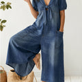 Women's Casual Loose Short-sleeved V-neck Denim Jumpsuit