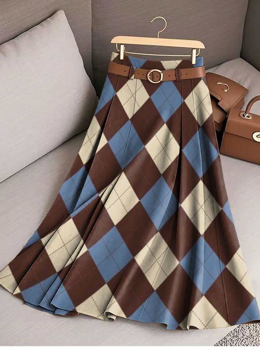 Women's Plaid Print High Waist Casual A-Line Skirt