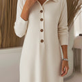 Women's Casual Polo Collar Button Corduroy Midi Dress