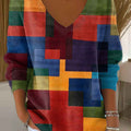 Women's Contrast Color Abstract Artwork Colorful Casual Print Pullover Sweater