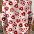 Women's Retro Plaid Heart Art Print Valentine's Day Casual Sweater