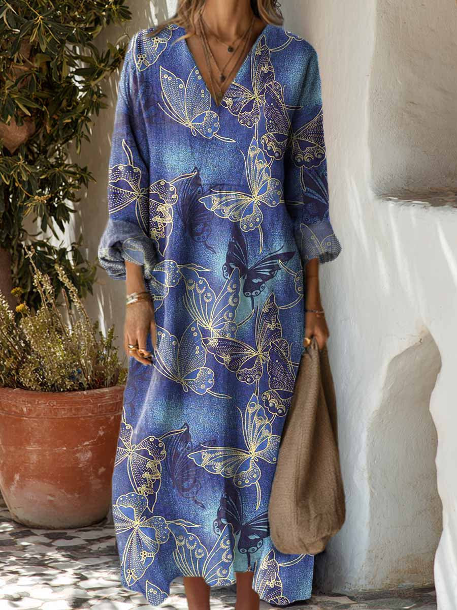 Women's Lovely Butterfly Pattern Art Print Cotton Dress