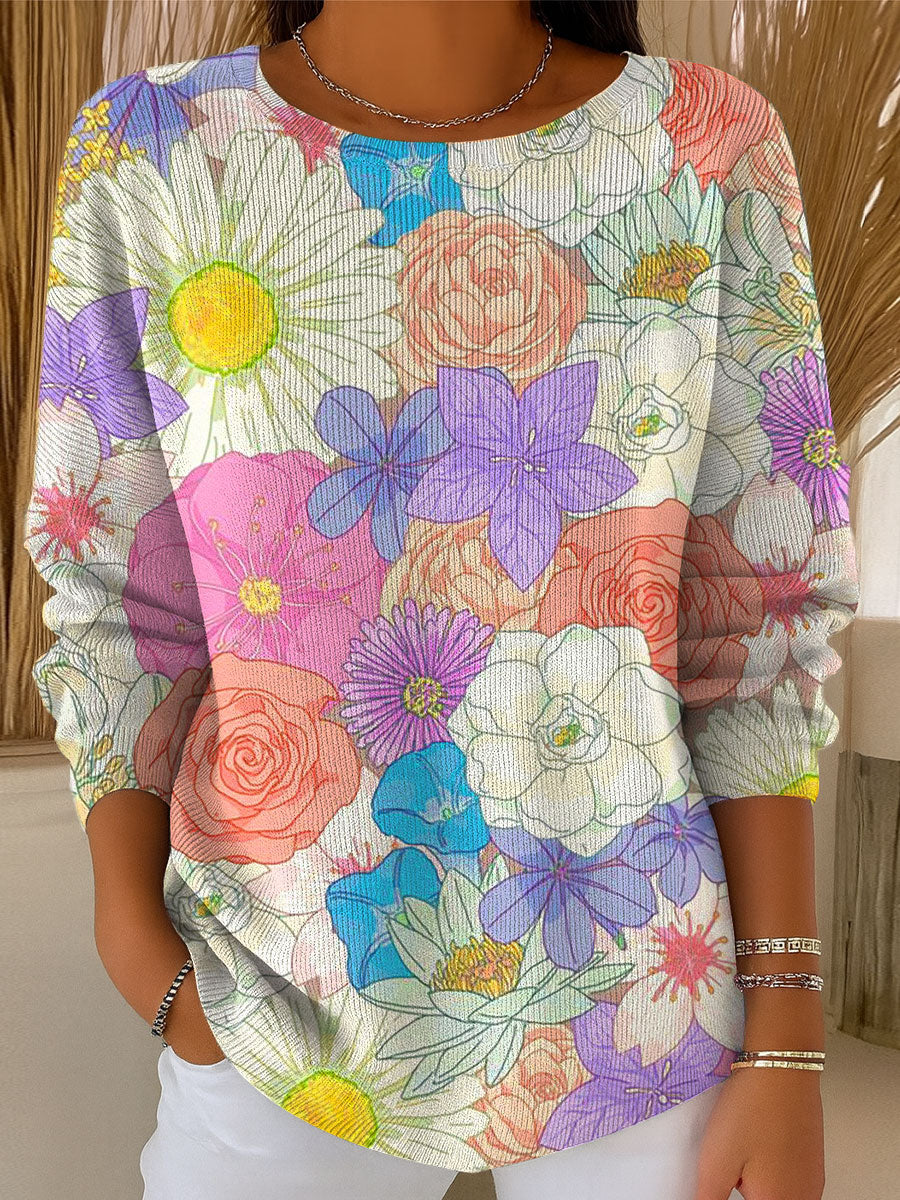 womens-flowers-geometric-colors-casual-pullover-sweater-i0zj