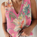 Women's Lovely Floral Art Print Casual V-Neck Knitting Top