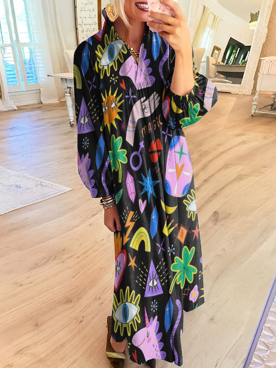 Women's Colorful Graffiti Art Print Dress