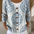 Ethnic Pattern Print Buttoned V-neck Cardigan Sweater